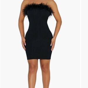 Naked wardrobe fine feather strapless minidress L